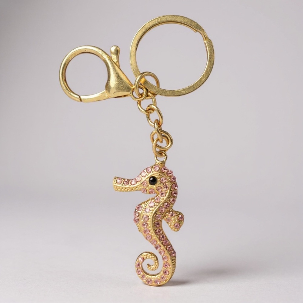 Mint Seahorse Keychain / Bag Charm with Pink Crystals NWT